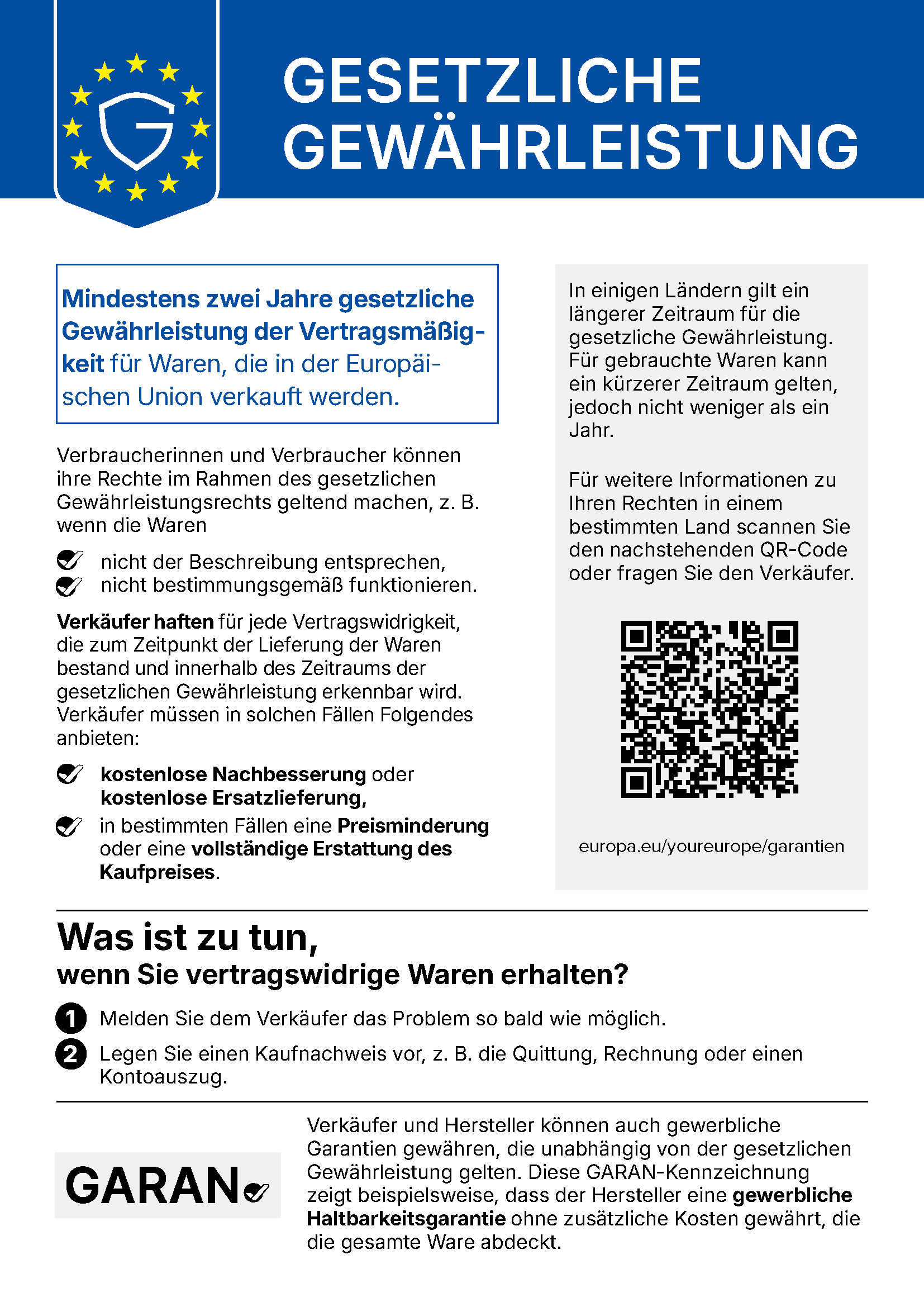 EU-Information zur gesetzlichen Gewährleistung